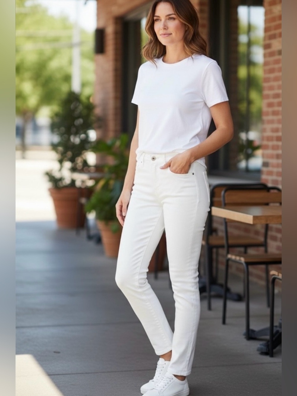 Eileen Fisher Organic Cotton Skinny Ankle Jeans White Size 4